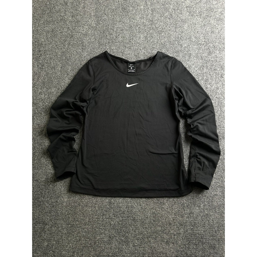 Womens Nike Dri-FIT Black Long Sleeve Running Athletic Shirt, Size S